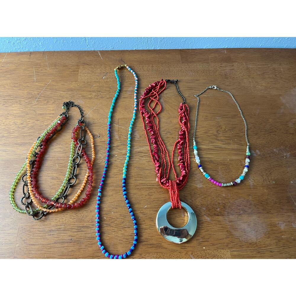 Boho Beaded Necklace Lot of 4 Statement Multistrand